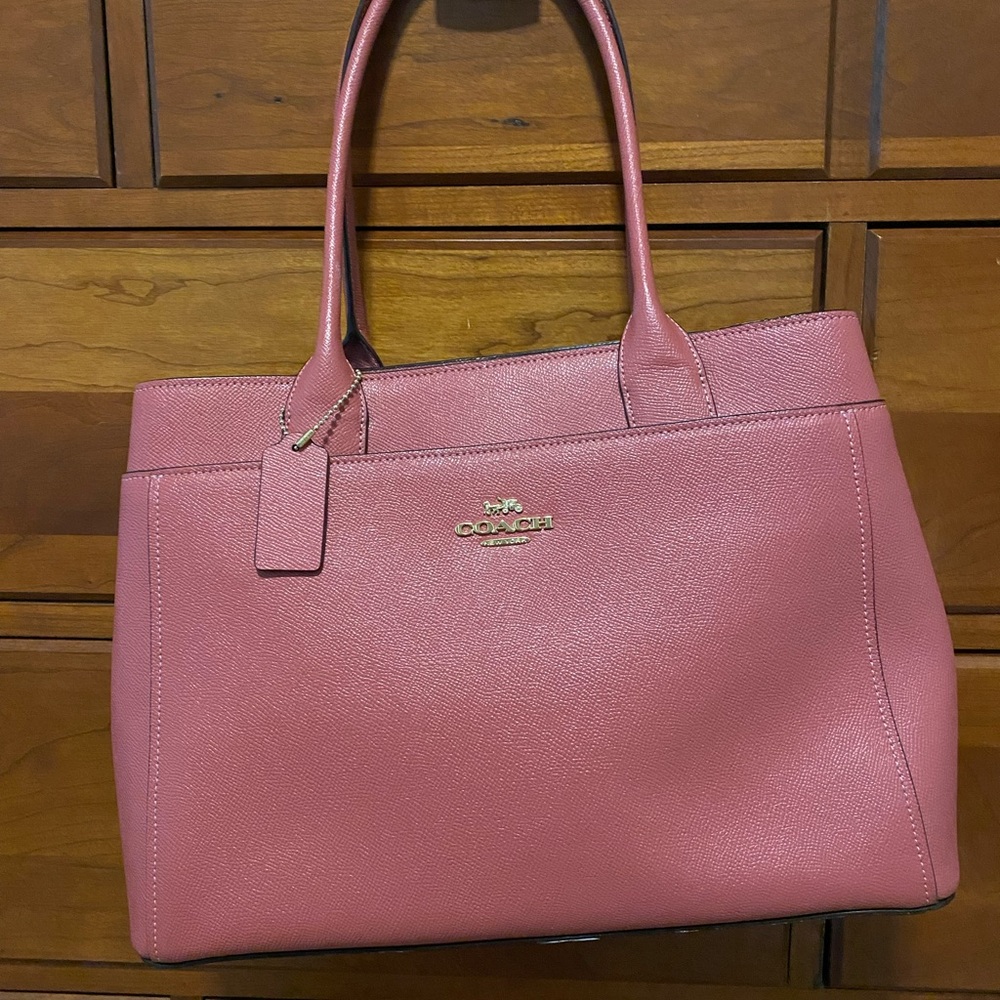Coach Casey Crossgrain Strawberry Pink Leather Tote Bag